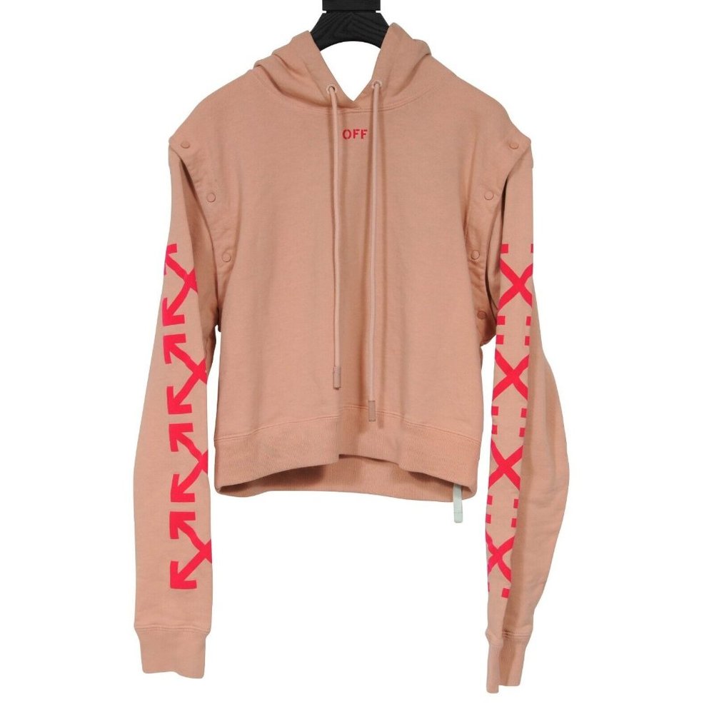 Off-White Women Cropped Logo Hoodie Size Small Pink Sweatshirt Detachable Sleeve
